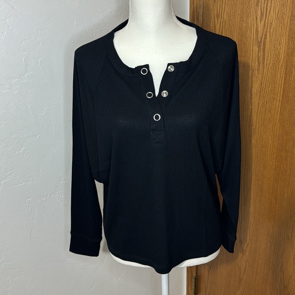 Chaser black waffle knit Henley dolman long sleeve top S - Picture 3 of 11